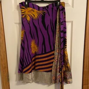 Purple and Gold Wrap Midi Skirt